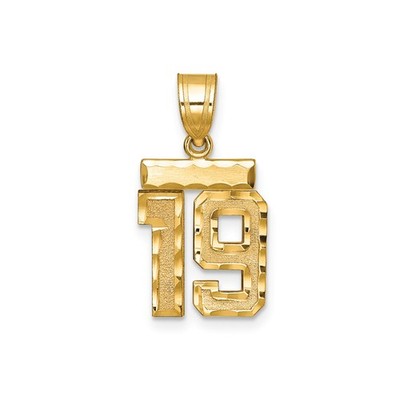14k Yellow Gold Number 19 Pendant Bold Block Font Polished Textured Sports Charm