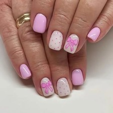 Pink Press on Nails Short Square Cute Fake Nails Valentine  s valentine design20