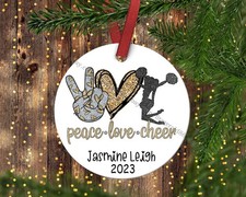 Cheerleading Christmas Ornament. Peace Love Cheer Ornament. Cheerleader Ornament