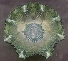 VINTAGE CARNIVAL IMPERIAL SHELL & SAND RUFFLED BOWL IN TEAL GREEN “HTF COLOR”