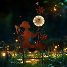 HONGLAND Solar Outdoor Temp Stakes Outdoor Thermometers for Outside Metal Fai...