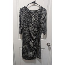 Emma & Michelle Side Zip Detail Midi Dress Black White 3/4 Sleeve Cocktail Sz. L