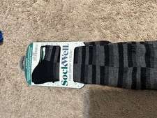 SOCKWELL Men 20-30 mmHg Moderate Black Gray Knee High Support Socks - SZ: L/XL