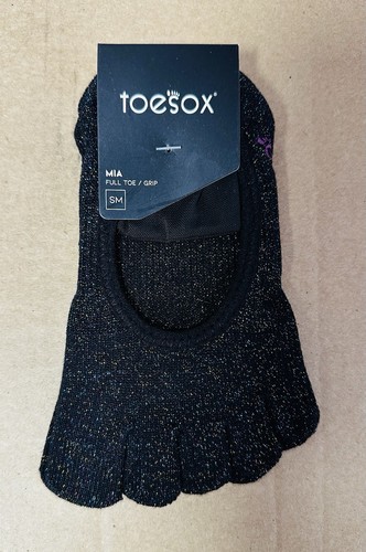 TOESOX schwarz glitzernd durchgehender Zehengriff rutschfest Ballett Yoga Pilates Lauf klein neu mit Etikett!