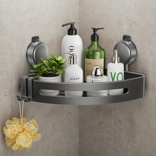 Shower Caddy Corner,Suction Cup Shower Caddy with Hooks,No Drilling Rustproof Al