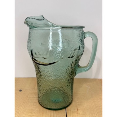 Coca-Cola Georgia Green Glass Pitcher Pebbled Texture Coke Logo 9 Inch 64oz