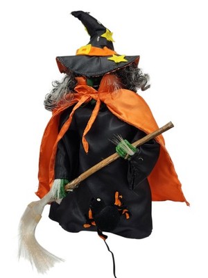 VTG HALLOWEEN WITCH FIBER OPTIC LIGHT Color Changing Broom Green Face 19''