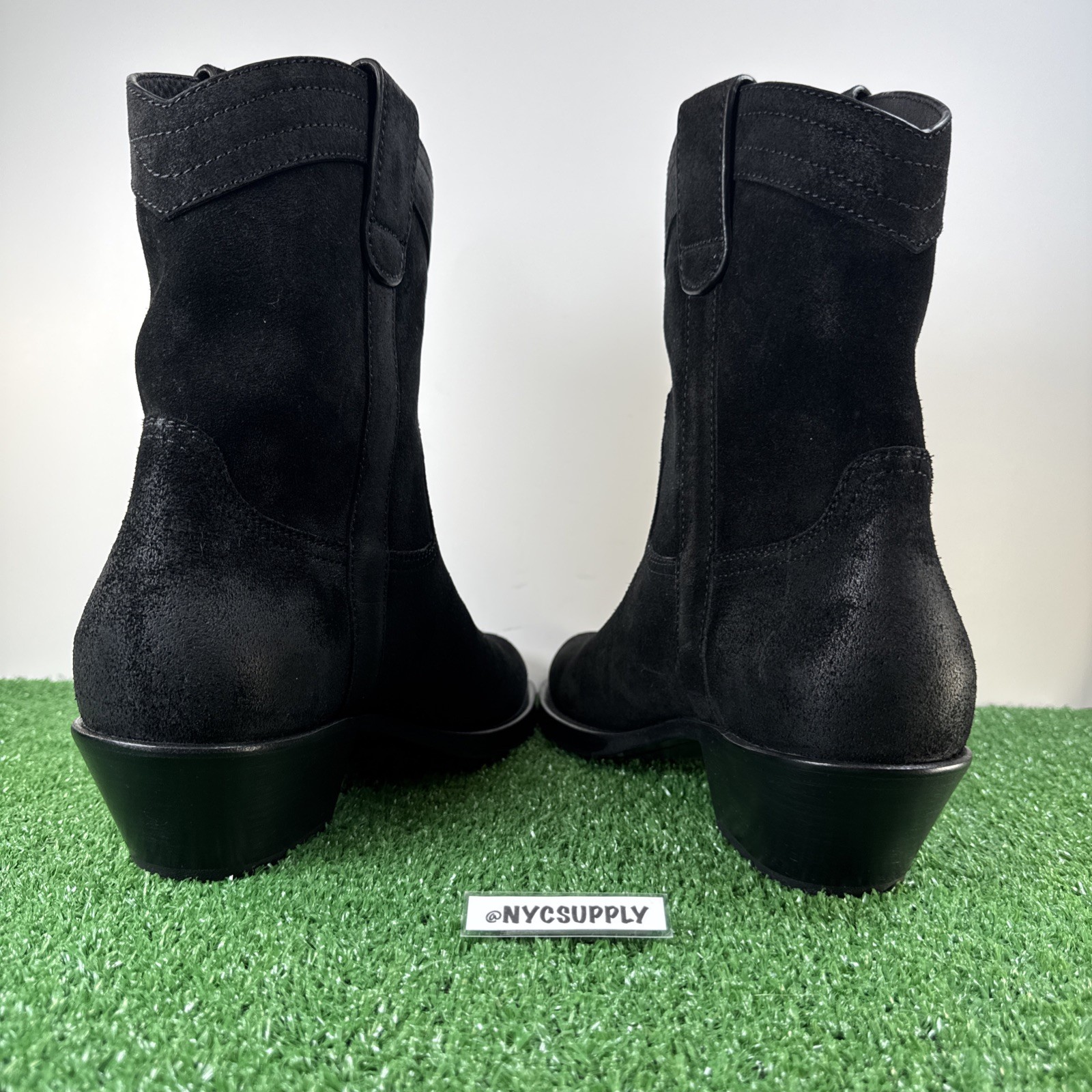 Stivali Yves Saint Laurent Vitello Hallem Wax Eastwood 45 neri 669290 taglia 43