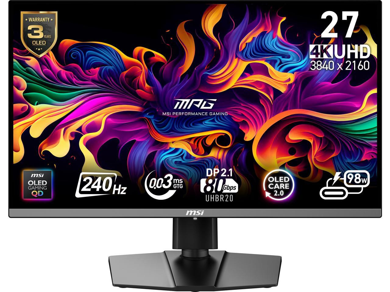 Игровой монитор MSI 27 240 Гц с QD-OLED разрешением UHD 3840 x 2160 (4K) MPG 272URX QD-OLED