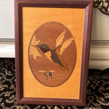Hudson River Inlay Marquetry Hummingbird Bee Wood 10 x 7 Signed Jeff Nelson