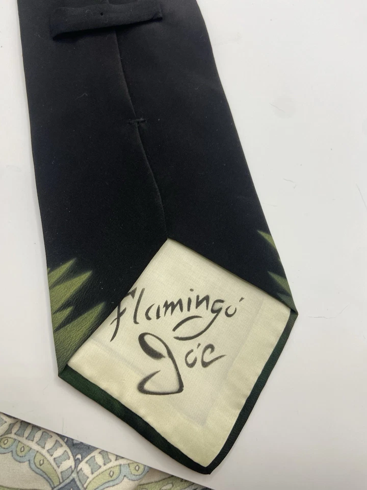 Corbata de seda firmada pintada a mano Flamingo Joe de colección ciencia ficción RAY GUNS jugador Foto 3 de 4