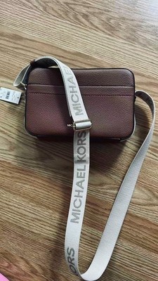 NWT Michael Kors Medium Leather Camera Sports Crossbody Handbag LOGO BROWN