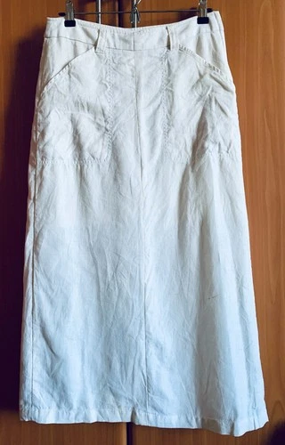 H&M Women's Skirt White 100% Linen Maxi  Lining  2 Pockets  Size 10
