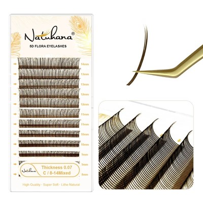 NATUHANA 5D Flora Individual Lashes Easy Fan Wimpernverlängerung Volumen 12 Reihen