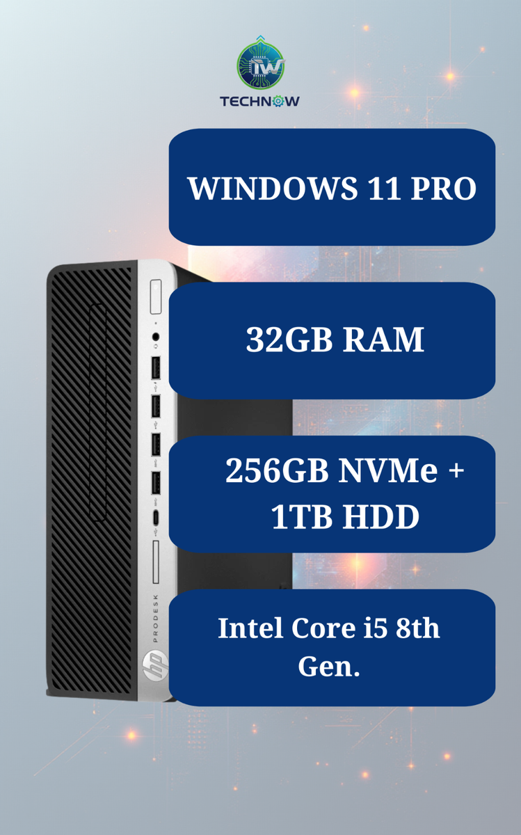 HP Desktop PC i5-8500, 32GB RAM, 256GB NVMe + 1TB HDD, Windows 11