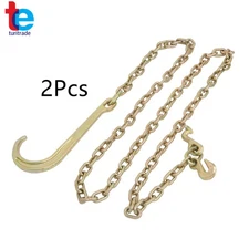 5/16 x 10 FT Grade 70 Tow Chain 15" J Hook Mini J Hook Recovery Wrecker Axle 2PC