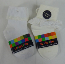 New Stride Rite Little girls White Socks Shoe Size 3 to 7 Eyelet Ankle Lot 3