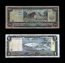 El Salvador Banknote LOT * 1974-1980 ** Salvadoran 1 COLON & 100 COLONES