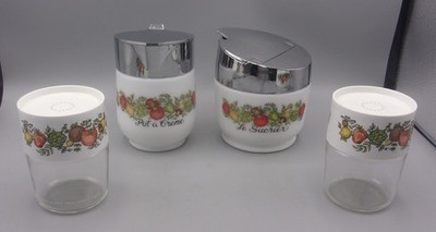 Vintage Milk Glass Set -Gemco USA Pyrex/Corning Ware Spice of Life Sugar Creamer