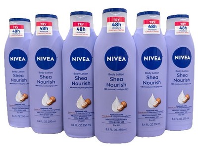 6 Pack: NIVEA Body Lotion Shea Nourish Shea Butter 48h Moisture Dry Skin 8.4 oz
