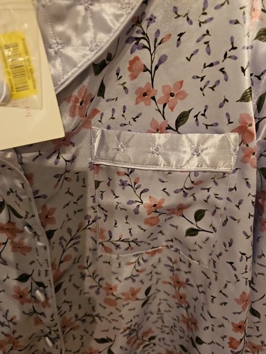 GO SOFTLY SLEEPWEAR PAJAMA TOP M BUTTON L/S LT BLUE FLORAL POLY BLEND SATIN-NWT - Picture 4 of 11