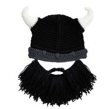 Cappello elmo vichingo corna lana con barba removibile taglia adulto bambino
