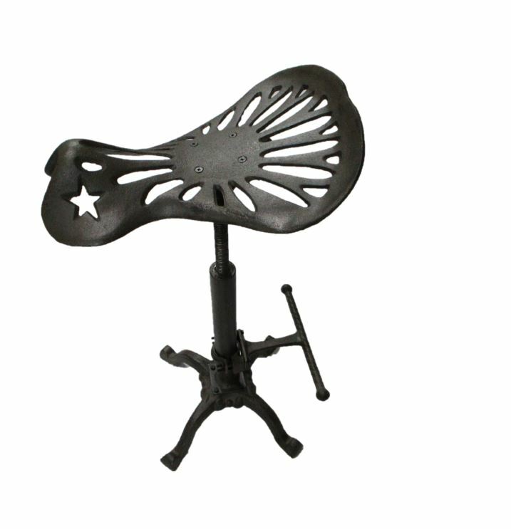 Stool Rustic Saddle Chair Cast Iron Farmhouse Swivel Adjustable