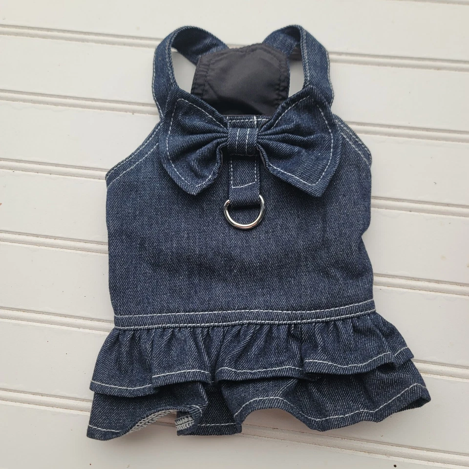 Комплект из 2 милый бант домашних животных собак платье ремень тюль Jean синий розовый бант розовый Sz M - Изображение 2 из 4