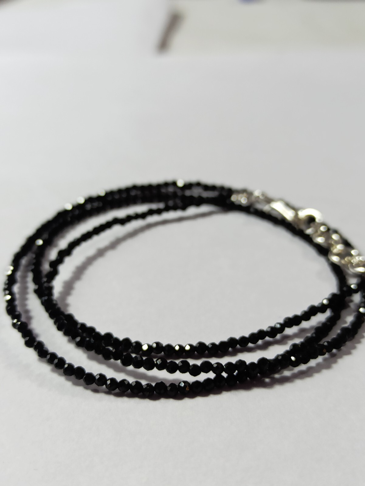 Black Spinel Gemstone Bead Necklace 24in 2mm Round 925 Silver-image