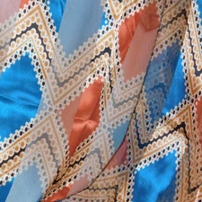 Blue Brown Rectangle Oblong Scarf Diamond Pattern Polyester Korea 59.5 x 13.5 in