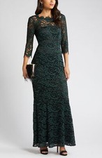 Eliza J EJ1-7874 Lace Bateau Neck Mermaid Gown SZ 4 Green Black