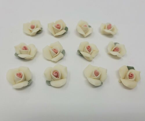 12 pcs Ivory Porcelain Ceramic Roses Flowers Rosebuds VTG Cabochon Cameos 16mm - Picture 1 of 3