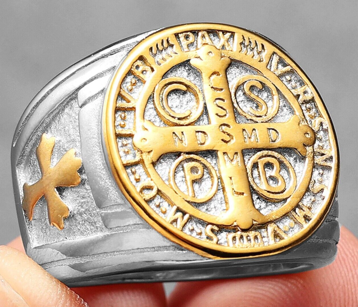 NDSMD CSSML SILVER/GOLD TONE ST BENEDICT MEDAL MEN'S CATHOLIC