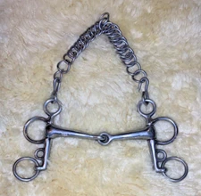 English Pelham Horse Bit - 5" Snaffle Mouth with Curb Chain - Stainless Steel