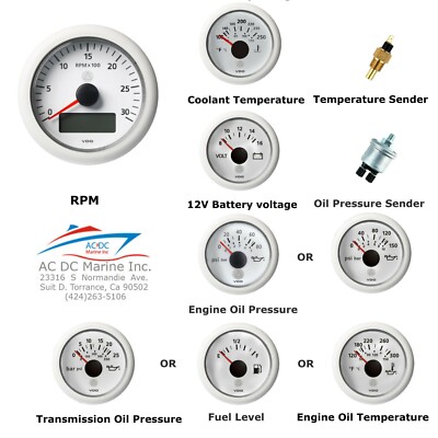 VDO VIEWLINE SET OF GAUGES WHITE WITH SENSORS