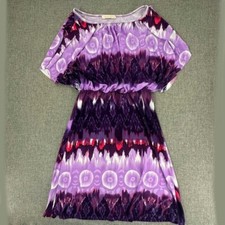 Jonathan Martin Dress Tie Dye Purple Elastic waist split cut Sleeves Stretch Sma