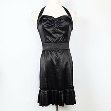 Marc Jacobs Black Satin Pin Up Sexy Cocktail Dress 8 Bustier Pleated Raw Edge 