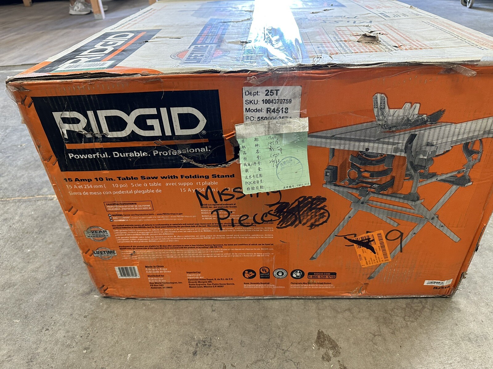 RIDGID R4518 Professional Table Saw With Stand And 37in Rip Capacity (See Desc) 648846072982 eBay