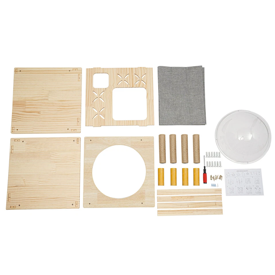 Indoor Cat Cave Bed Playhouse, 2 Tier Cat Tower, Cat Activity Tree w/ Linen Rope - Image 4 of 4