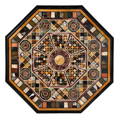 107cm x Black Marble Dining Sofa Pietra Dura Floral Table Top Inlay Work-