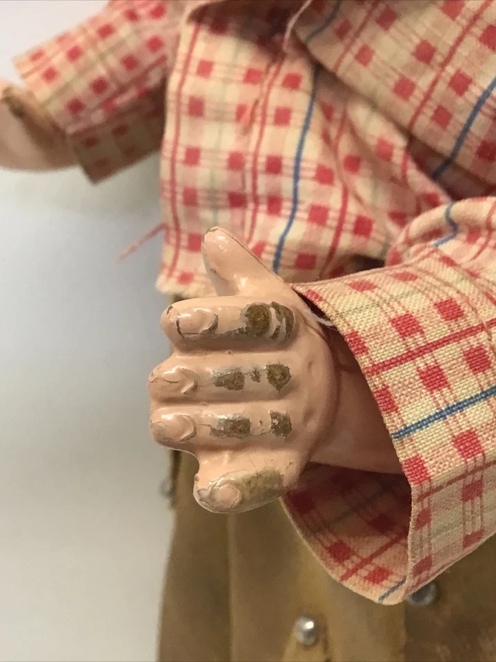 Antique Effanbee Grumpy WALK TALK SLEEP Doll Compo/Cloth 11.5" Boy Cowboy Outfit - Image 4 of 4