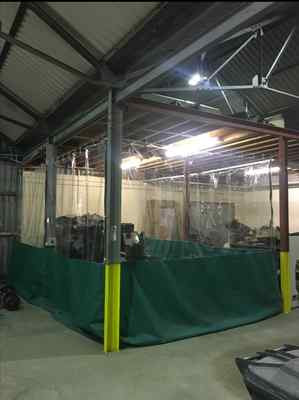 COMMERCIAL HALF CLEAR & GREEN INDUSTRIAL LASER CUTTING CURTAINS  20FT X 8 FT 