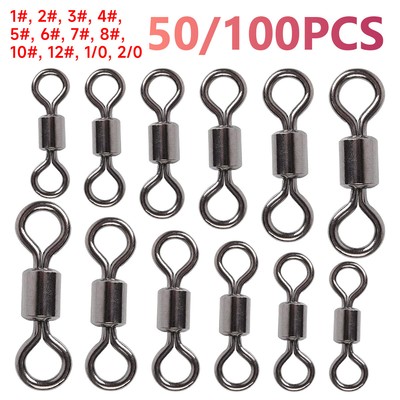 50x/100x Rolling Barrel Swivel 42-165lb Fishing Swivels Solid Ring #1-#8,1/0-2/0