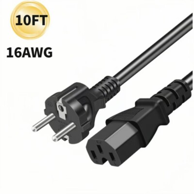 10FT 16AWG EU Schuko CEE7/7 to IEC320 C15 Female Power Extension Cable Cord