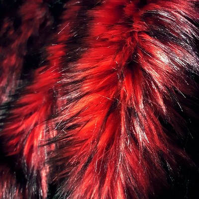 Black Frosted Red Wolf Long Pile Faux Fur Fabric Lush Fur Half