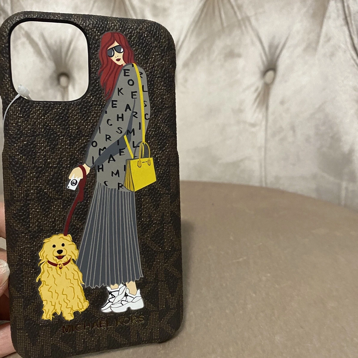 MICHAEL KORS PVC Leather Phone Cover Case iPhone 11 Pro Girl s Dog Brown New