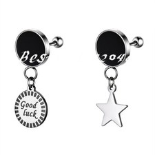 2pcs Punk Stainless Steel Good Luck Star Charm Men Women Stud Earrings Piercing