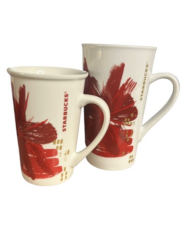Starbucks Coffee Cups Lot (2) Size 12 oz and 16 oz Poinsettia Red Starburst 2014 - Picture 18 of 24