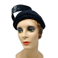 Vintage 1950s Navy Wool Architectural Cap Colby Hat