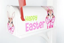Mailbox Magnet Partial Cover set of 2 Coquette Easter Bunnies/ Happy Easter